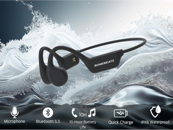 BoneBeatz Conduction Pro Headphones, Open Ear, Bluetooth 5.3, IPX8 Waterproof, 16GB Storage, 10 Hours Playtime Wireless Earphones, Lightweight & Comfortable for Swimming, Running, Cycling - Image 3